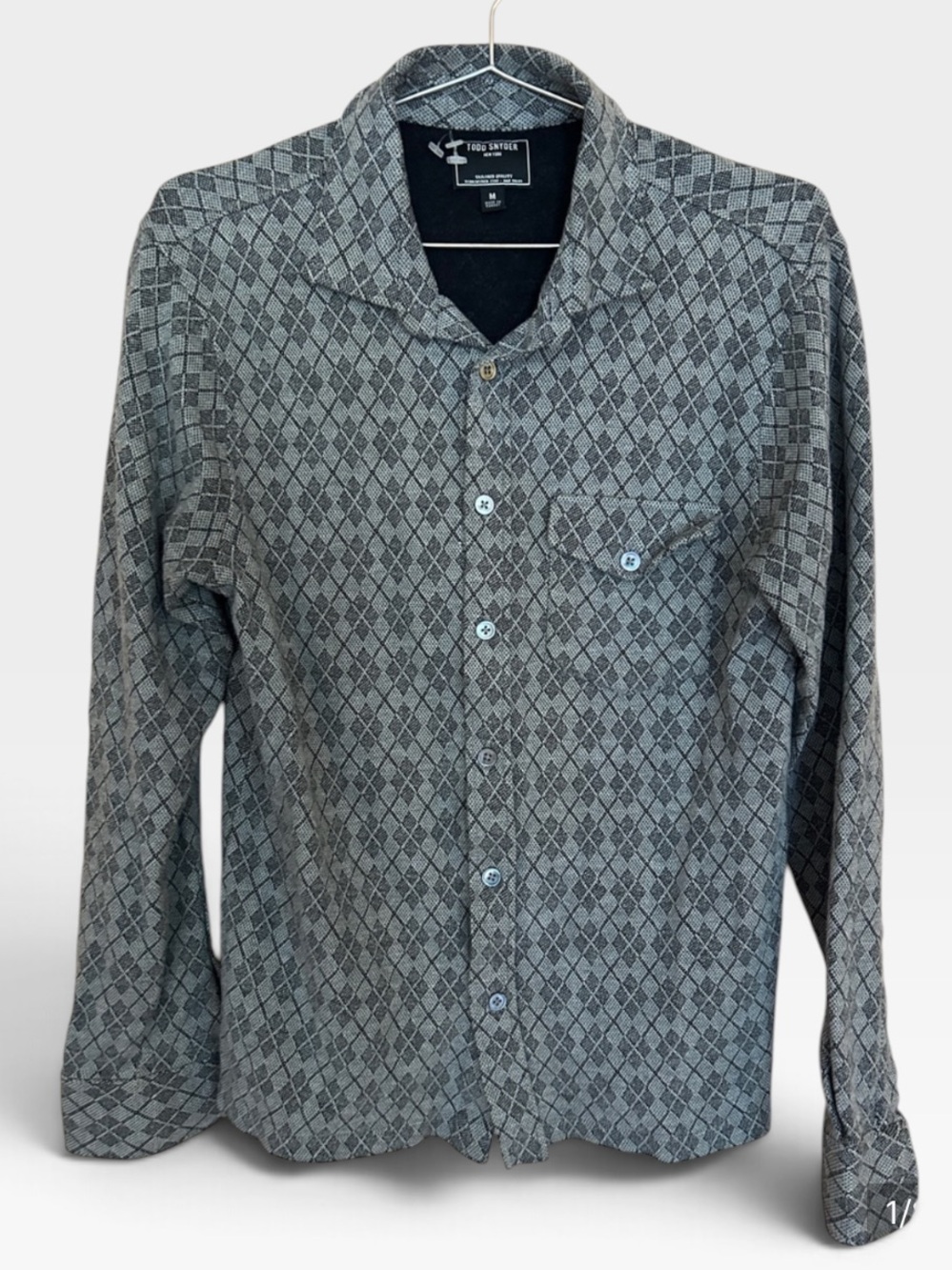Todd Snyder Gray Diamond-Pattern Long Sleeve Button-Down Shirt stretchy medium